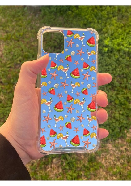 Apple iPhone 11 Pro Max Uyumlu Aynalı Karpuz Desenli Darbe Kamera Korumalı Silikon Telefon Kılıfı