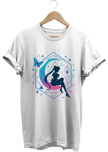 Anime Sailor Moon Usagi Tsukino Baskılı Kadın %100 Pamuk Regular Fit Bisiklet Yaka T-Shirt
