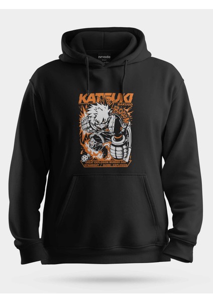 Katsuki Bakugo My Hero Unisex Kapüşonlu Sweatshirt Siyah