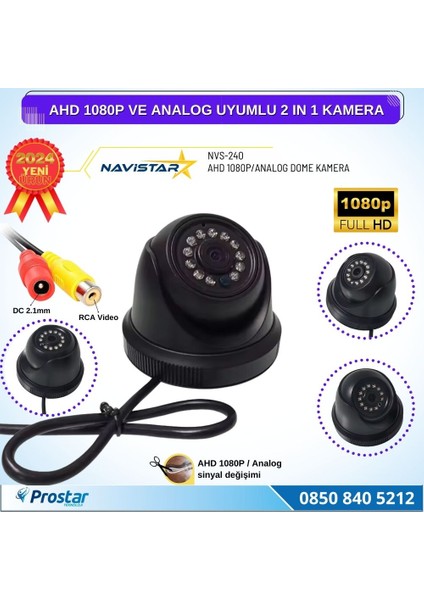 Ahd 1080P ve Analog Pal Çevrilebilir Plastik Mini Dome Araç Kamerası