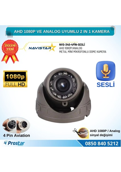 Mikrofonlu Ahd 1080P ve Analog Pal Dönüşümlü Gece Görüşlü 4 Pin Mini Metal Dome Araç Kamerası