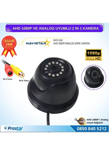Ahd 1080P ve Analog Pal Çevrilebilir Plastik Mini Dome Araç Kamerası