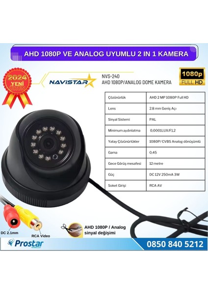 Ahd 1080P ve Analog Pal Çevrilebilir Plastik Mini Dome Araç Kamerası