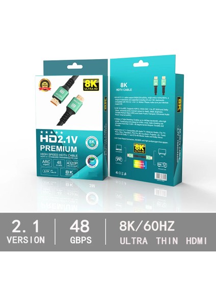 2.1 Versiyon HDMI Kablo 1.5 Metre 8k HDMI Kablo