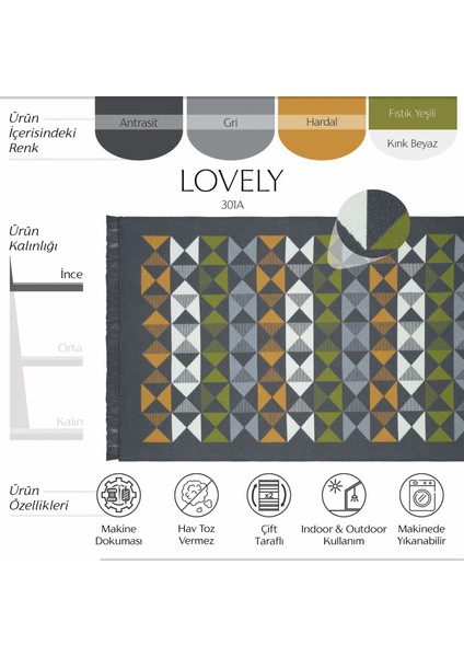 Lovely Koyu Gri Kilim Halı Çift Taraflı Makinede Yıkanabilir Yazlık Kilim Mutfak Balkon Banyo Kilimi