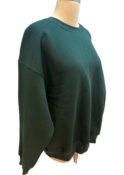 Yuvarlak Yaka Oversize Koyu Yeşil 3 Ip Sweatshirt
