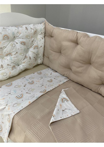 Waffle Pike Kumaş ve Dağ Desenli Kombin 90X190 Montessori Nevresim Takımı ve Kenar Koruma