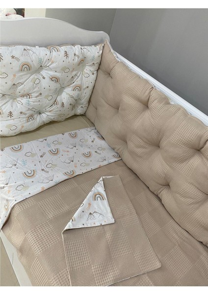 Waffle Pike Kumaş ve Dağ Desenli Kombin 90X190 Montessori Nevresim Takımı ve Kenar Koruma modelleri