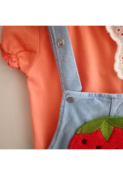 Bebe Yaka Çilek Detaylı Kız Bebek Salopeti fiyatları
