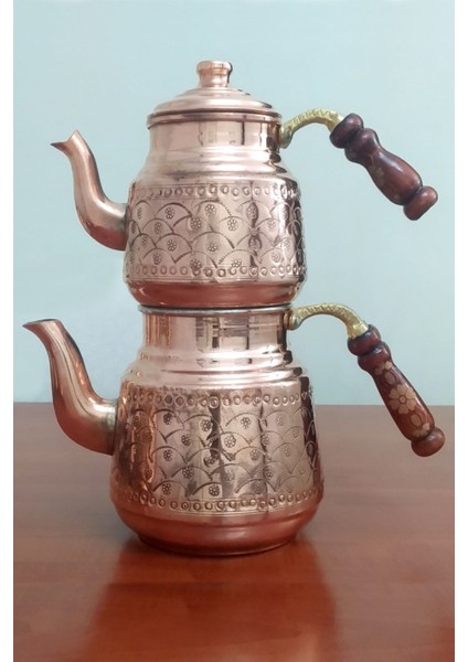 Çiçek Işlemeli Selçuklu Bakır Çaydanlık Takımı 3 Lt.
