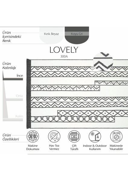 Lovely Beyaz Gri Kilim Halı Çift Taraflı Makinede Yıkanabilir Yazlık Kilim Mutfak Balkon Banyo Kilim