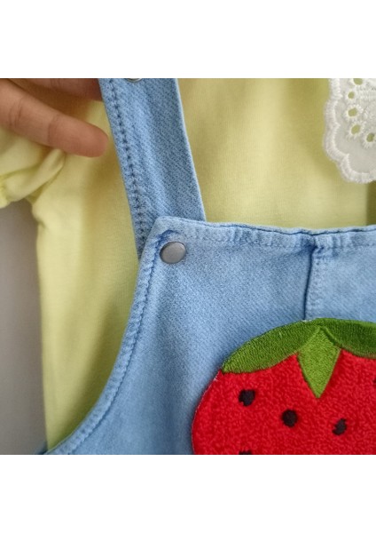 Bebe Yaka Çilek Detaylı Kız Bebek Salopeti modelleri