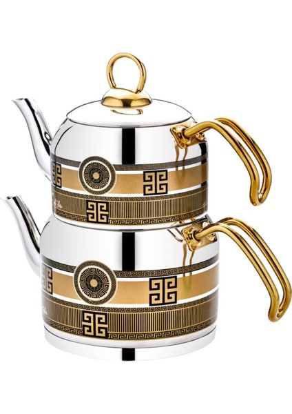 Elif Serisi Orta Boy Çelik Çaydanlık, Sarı-Siyah Renkli, Şık ve Dayanıklı Tasarım