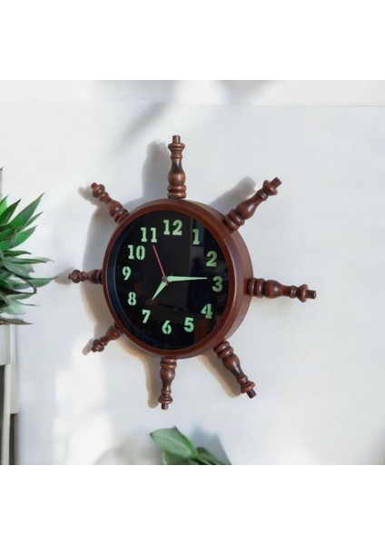Fosforlu Metal Ahşap Eskitme Gemici Denizci Dümen Duvar Saati 35 cm fırsatları