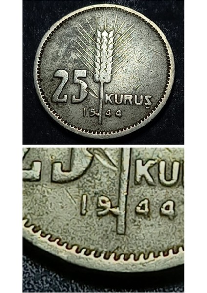 39963680E9AFECBA80 1944 25KURUŞ Çapaklı/emsalsiz/nadir Çt/ççt+ Eski Madeni Para