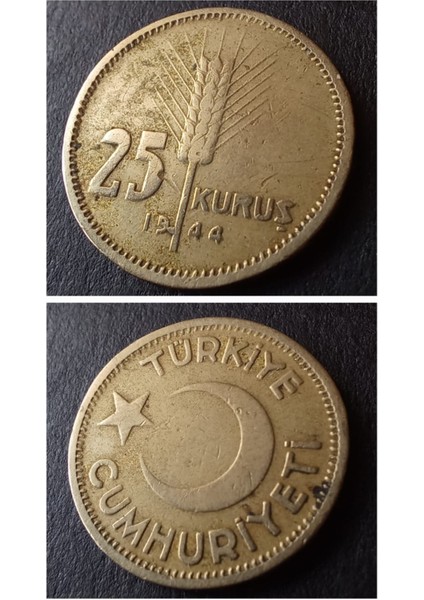 39963680E9AFECBA80 1944 25KURUŞ Çapaklı/emsalsiz/nadir Çt/ççt+ Eski Madeni Para