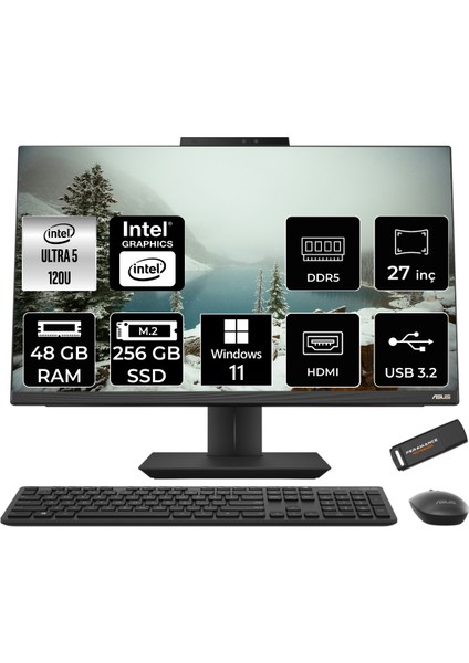 A5702 Intel Core Ultra 5 120U 48GB 256GB SSD 27" Fhd W11H All In One Bilgisayar & Per4 USB Bellek A5702I58512B0DP366