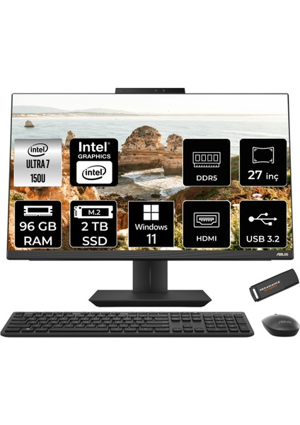 A5702 Intel Core Ultra 7 150U 96GB 2tb SSD 27" Fhd W11P All In One Bilgisayar & Per4 USB Bellek A5702I7161TBB0DP419