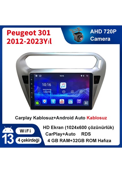 Peugeot 301 2012-2023 Yıl Uyumlu 9 Inç 4 GB Ram 32 GB Hafıza Multimedya Carplay Navigasyon