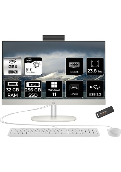 Proone 240 G10 Intel Core I5 1335U 32GB 256GB SSD 23.8" Fhd W11P All In One Bilgisayar & Per4 USB Bellek A1JZ0ESPN426