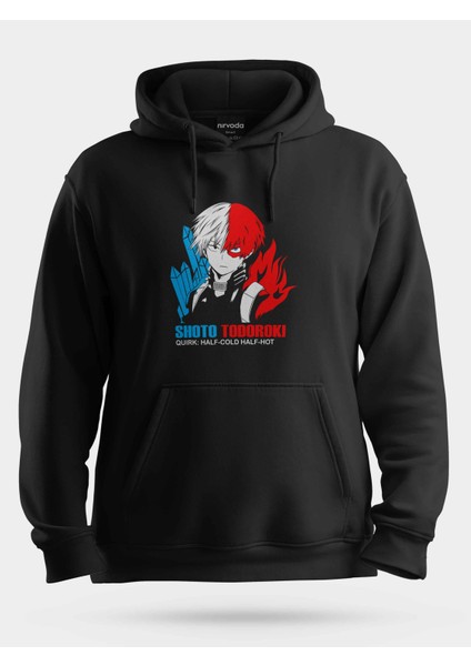 Shoto Todoroki My Hero Unisex Kapüşonlu Sweatshirt Siyah