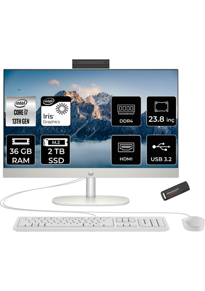 Proone 240 G10 Intel Core I7 1355U 36GB 2tb SSD 23.8" Fhd Fdos All In One Bilgisayar & Per4 USB Bellek A1JY8ESPN334