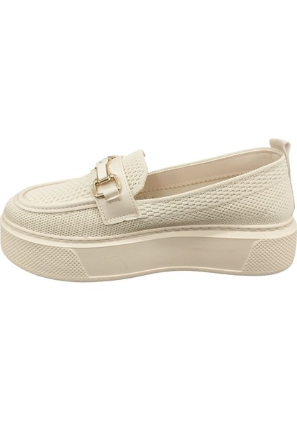 3461001Z 4 cm Kalın Taban Taş Toka Detaylı Günlük Kadın Triko Loafer Ayakkabı