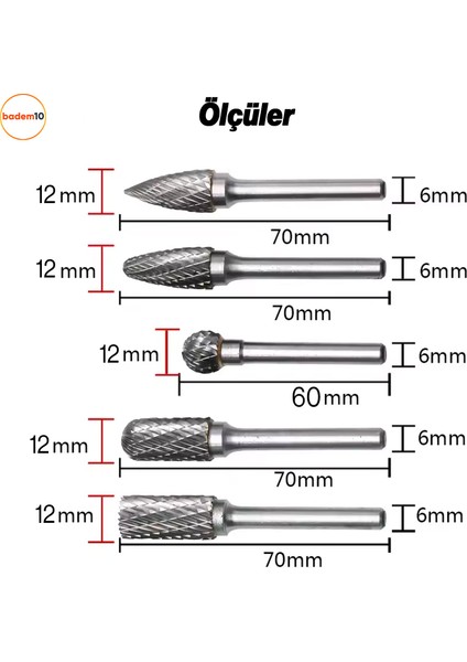 Freze Uç Törpü 5 Parça Uç Seti Kalıpçı Metal Demir Ahşap Plastik Taş Oyma Makinesi Ucu Matkap Uyumlu