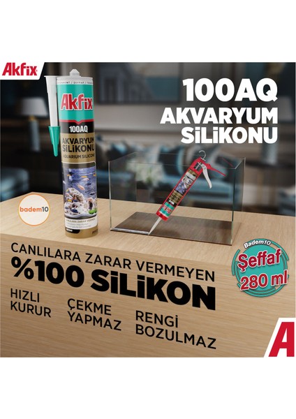100AQ Akvaryum Sızdırmaz Silikonu Şeffaf Solvent Içermeyen Silikon 280 ml