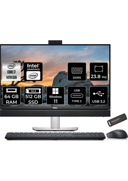 Optiplex 7420 Plus Intel Core I7 14700 64GB 512GB SSD 23.8" Fhd Windows 11 Home All In One Bilgisayar & Per4 USB Bellek N005O7420AIOP372
