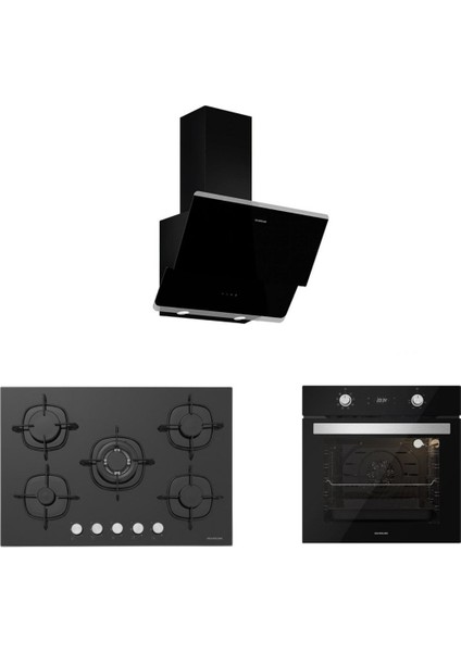 Siyah Cam Ankastre Set (3490 Oslo 60 SIYAH+CS5365B01+BO6504B01)