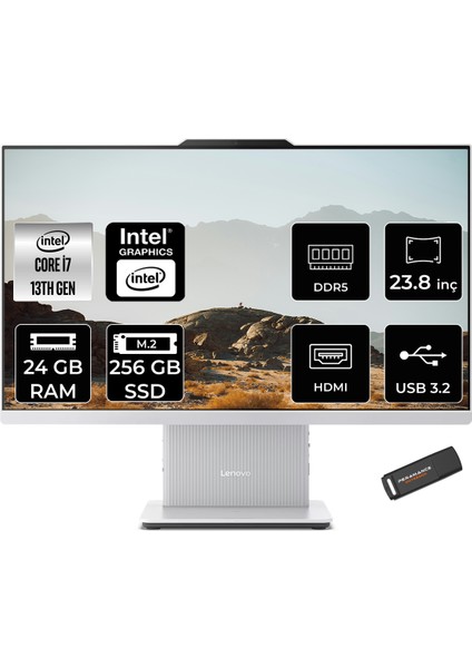 Ideacentre 24IRH9 Intel Core I7 13620H 24GB 256GB SSD 23.8" Fhd Fdos All In One Bilgisayar & Per4 USB Bellek F0HN0056TRP311