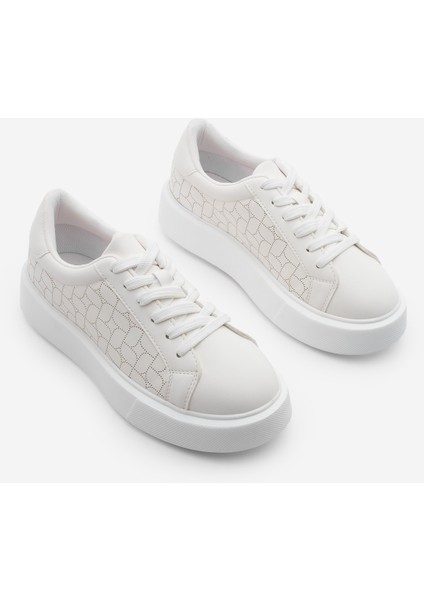 Kadın Sneaker Kalın Taban Desenli Bağcıklı Spor Ayakkabı Linay Beyaz indirimleri