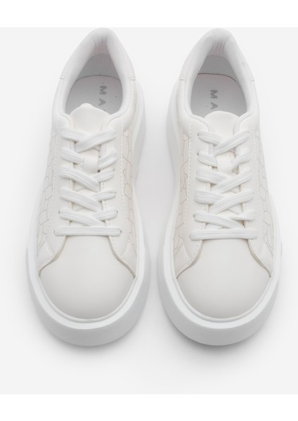 Kadın Sneaker Kalın Taban Desenli Bağcıklı Spor Ayakkabı Linay Beyaz
