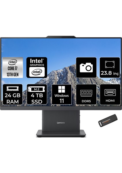 Ideacentre 24IRH9 Intel Core I7 13620H 24GB 4tb SSD 23.8" Fhd Windows 11 Home All In One Bilgisayar & Per4 USB Bellek F0HN00EATRP355