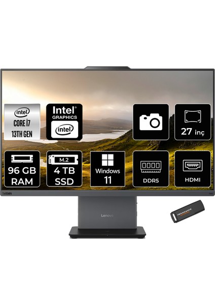 Thinkcentre Neo 50A Gen 5 Intel Core I7 13620H 96GB 4tb SSD 27" Fhd Windows 11 Pro All In One Bilgisayar & Per4 USB Bellek 12SA000RTRP420
