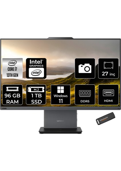 Thinkcentre Neo 50A Gen 5 Intel Core I7 13620H 96GB 1tb SSD 27" Fhd Windows 11 Pro All In One Bilgisayar & Per4 USB Bellek 12SA000RTRP418