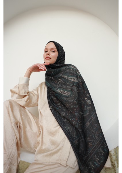 Ipekhan Soft Pamuk Etro Etnik Desen Şal 3055-01 Siyah