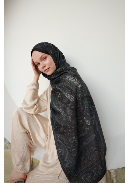 Ipekhan Soft Pamuk Etro Etnik Desen Şal 3055-01 Siyah