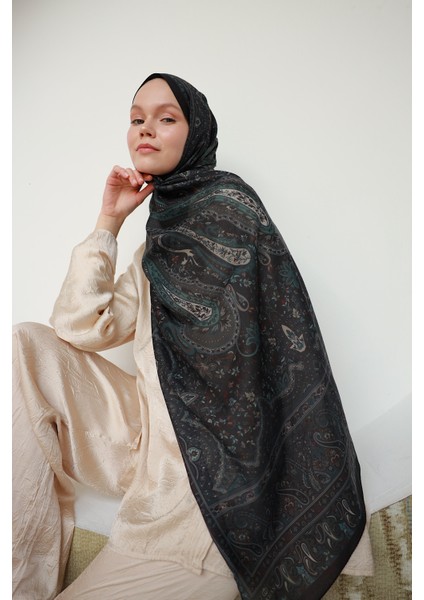 Ipekhan Soft Pamuk Etro Etnik Desen Şal 3055-01 Siyah