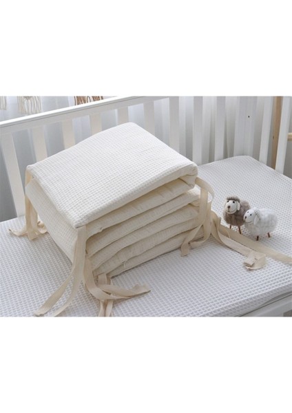 Krem 60X120 Waffle Pike Kumaş Beşik Kenar Koruma / Beşik Süngerli Bariyer Koruyucu