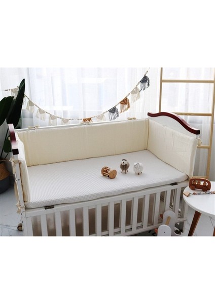 Krem 60X120 Waffle Pike Kumaş Beşik Kenar Koruma / Beşik Süngerli Bariyer Koruyucu modelleri