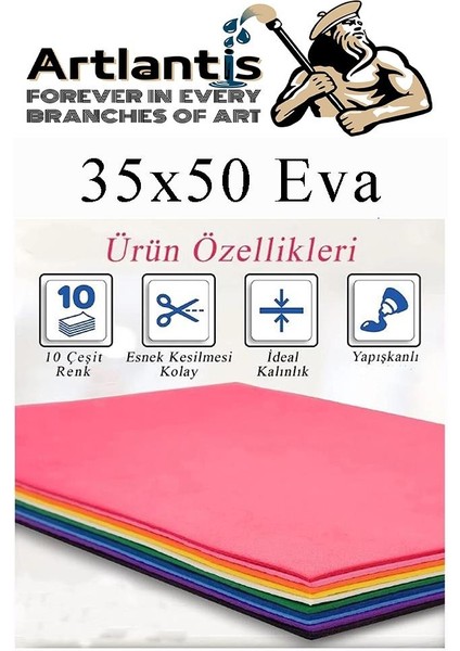 Eva 10 Renk 35X50 cm 1 Paket Düz Eva Süngeri 10 Lu Renkli Eva 35*50 Elişi Okul Öncesi Ana Sınıfı Ilkokul
