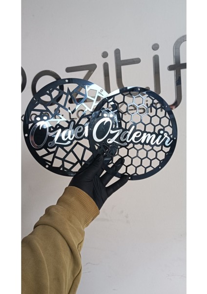 20CM Midrange Kapağı Kişiye Özel Yazılı Dayanıklı Pleksi Midrange Kapağı Parlak Gümüş