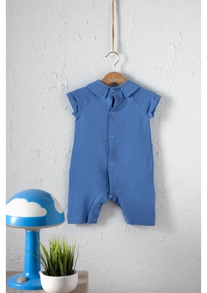Bebek Mavi Müslin Çıtçıtlı Tulum, Rahat Kalıp