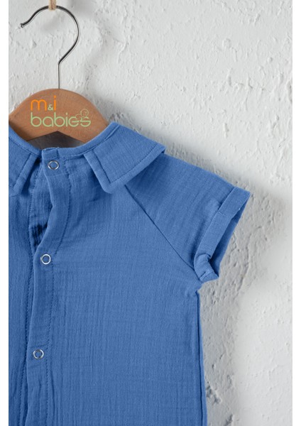 Bebek Mavi Müslin Çıtçıtlı Tulum, Rahat Kalıp