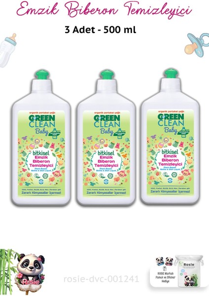3 Adet Green Clean Baby Bitkisel Emzik Biberon Temizleyici 500 ml ve Rosıe