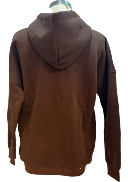 Kapşonlu Önden Cepli Oversize Koyu Kahverengi 3 Ip Sweatshirt modelleri