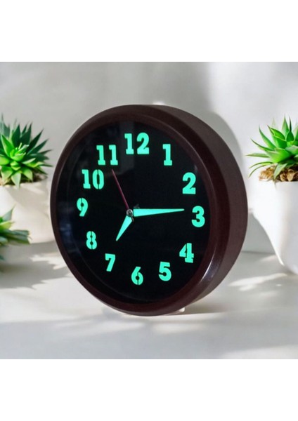 Fosforlu Metal Eskitme Ceviz Mini Duvar Saati Çap 20 cm Küçük Saat