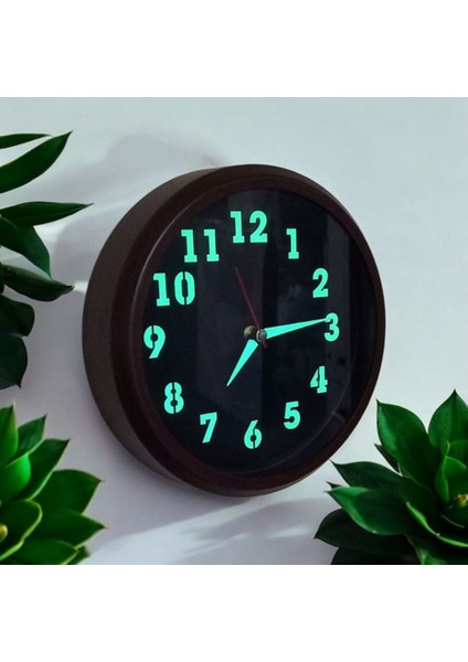 Fosforlu Metal Eskitme Ceviz Mini Duvar Saati Çap 20 cm Küçük Saat